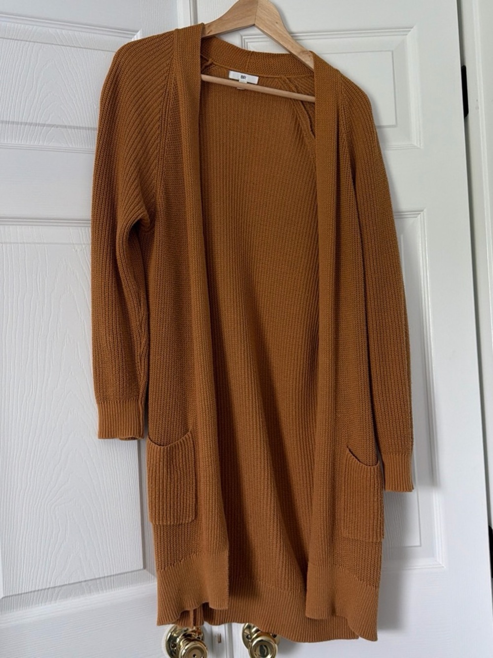 bp Open-Front Long Cardigan in Mustard Brown